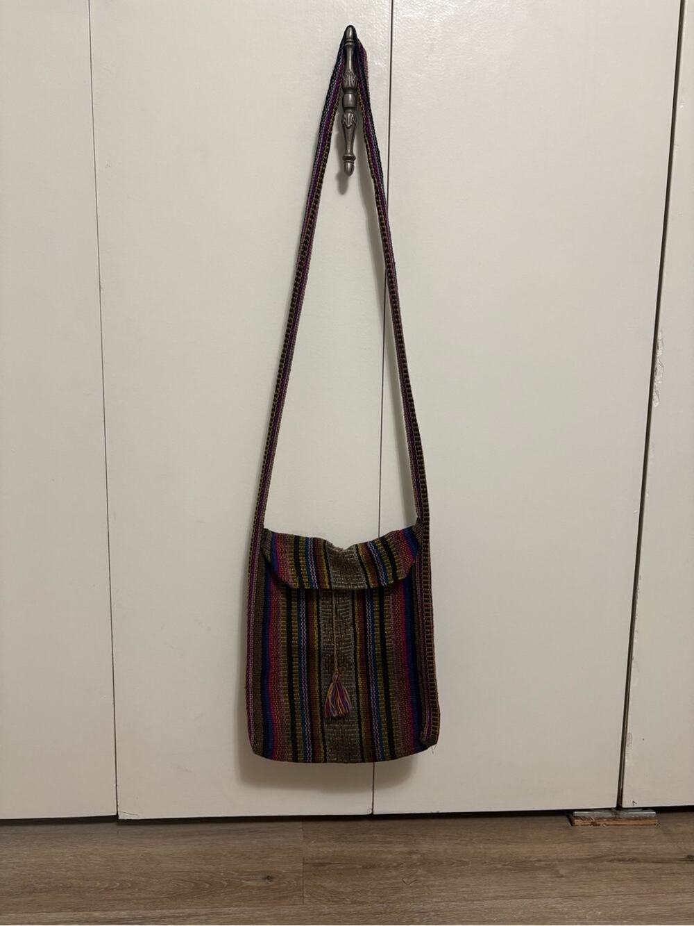 Artesanias De Pinzon Handmade Boho Woven Crossbody Bag Multicolor Stripe